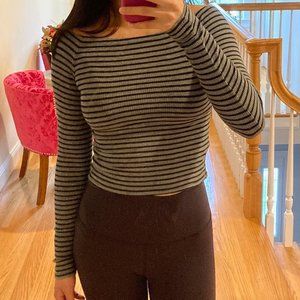Express Striped Long Sleeve Off the Shoulder S